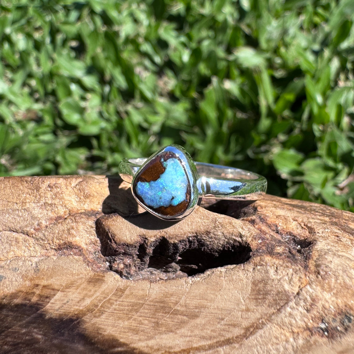 2ct Queensland Opal Ring ~ 'Carnarvon Gorge Greens' | 925 Sterling Silver | Solid Australian Opal