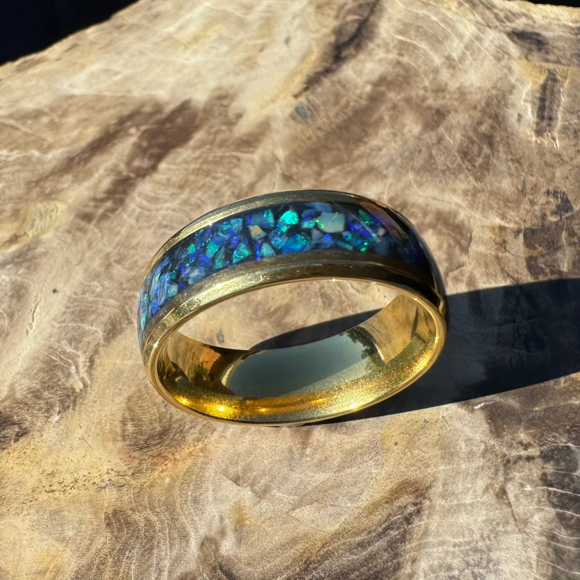 Handmade Australian Opal Ring Gold Surgical Steel Size V (10 3/4) - Iona Opal Australia