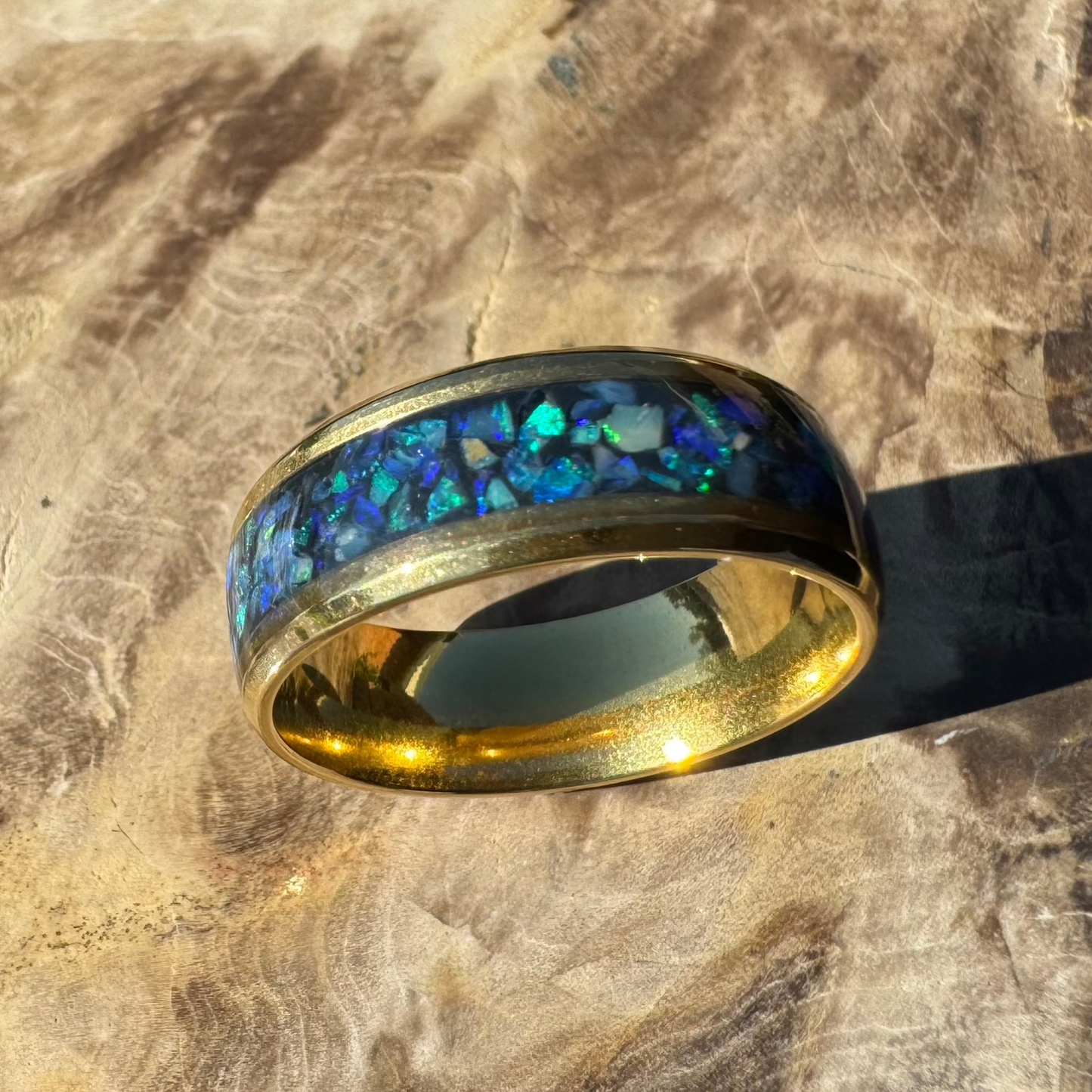 Handmade Australian Opal Ring Gold Surgical Steel Size V (10 3/4) - Iona Opal Australia