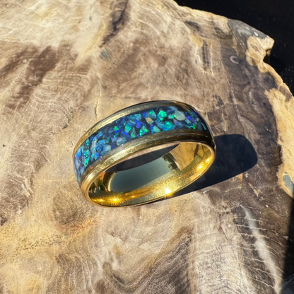 Handmade Australian Opal Ring Gold Surgical Steel Size V (10 3/4) - Iona Opal Australia