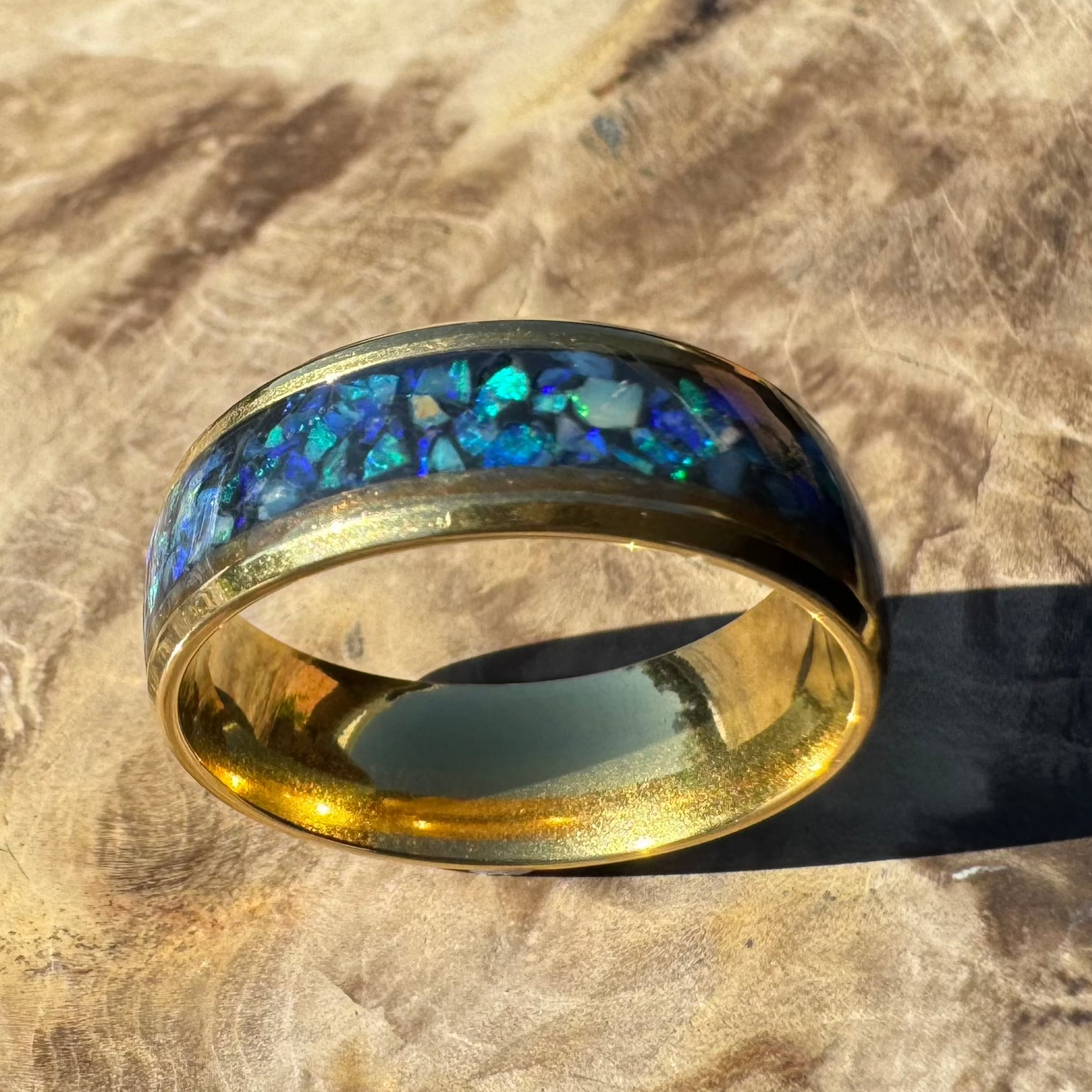 Handmade Australian Opal Ring Gold Surgical Steel Size V (10 3/4) - Iona Opal Australia