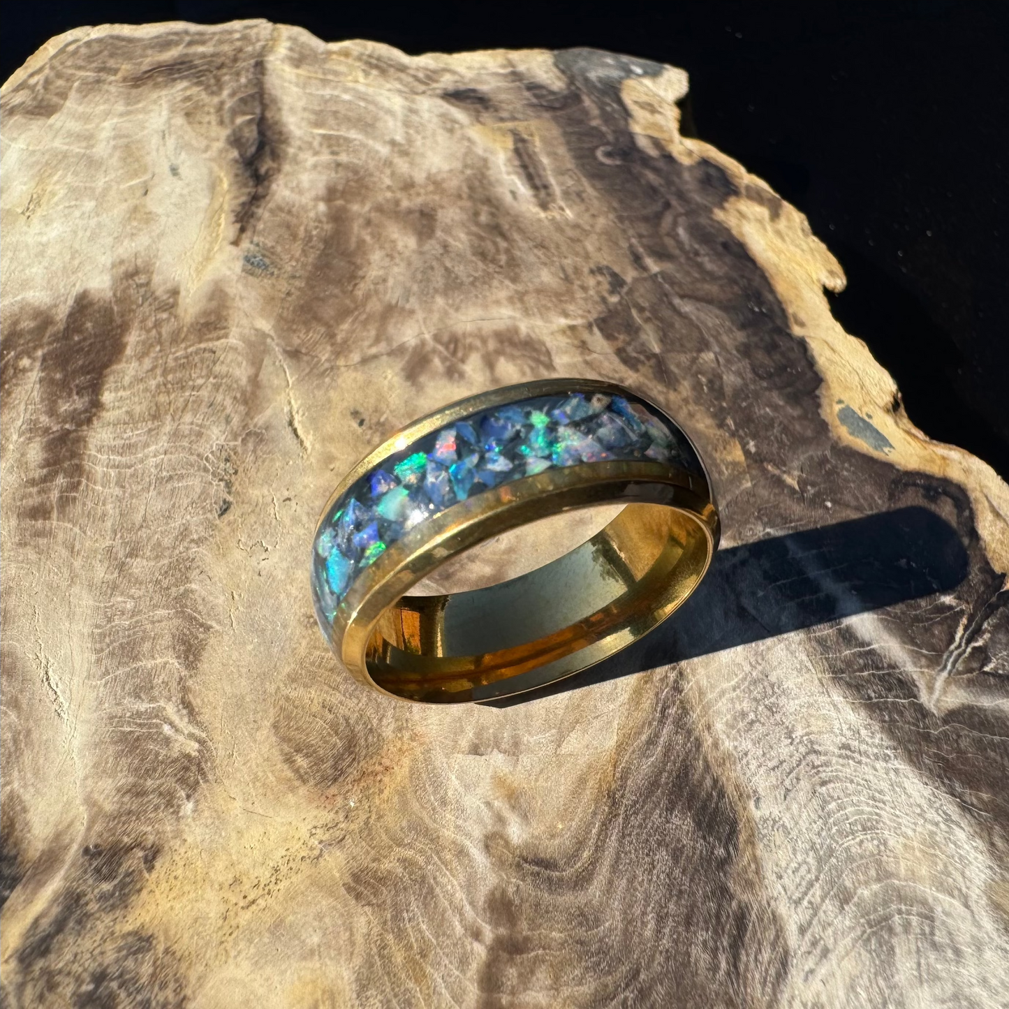 Handmade Australian Opal Ring Gold Surgical Steel Size S 1/2 (9 1/2) - Iona Opal Australia