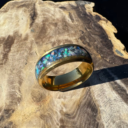 Handmade Australian Opal Ring Gold Surgical Steel Size S 1/2 (9 1/2) - Iona Opal Australia