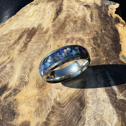 Handmade Australian Opal Ring Silver Surgical Steel Size V (10 3/4) - Iona Opal Australia