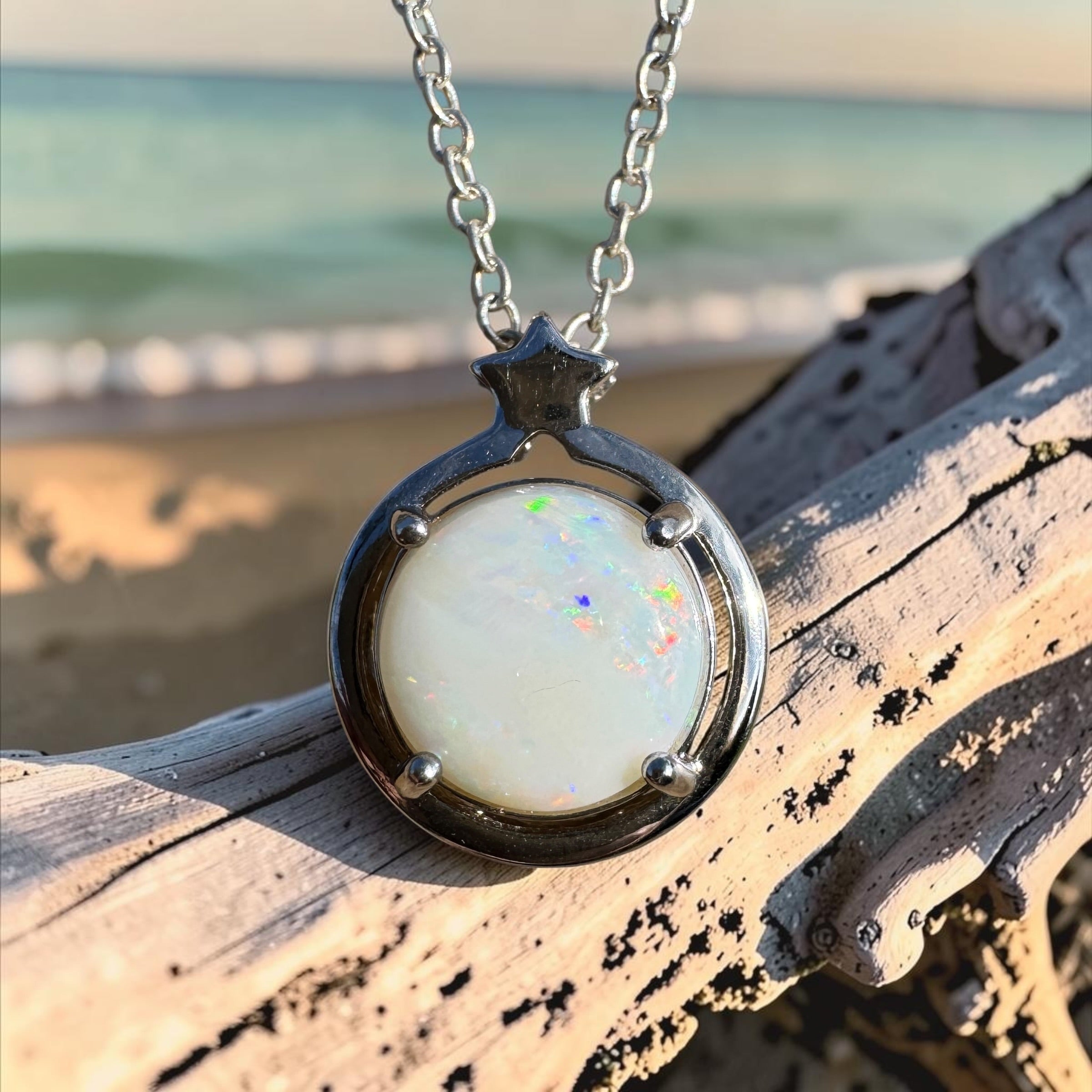 2.3ct Coober Pedy Opal Pendant Necklace ~ 'Hamelin Tide' | 925 Sterling Silver | Solid Australian Opal