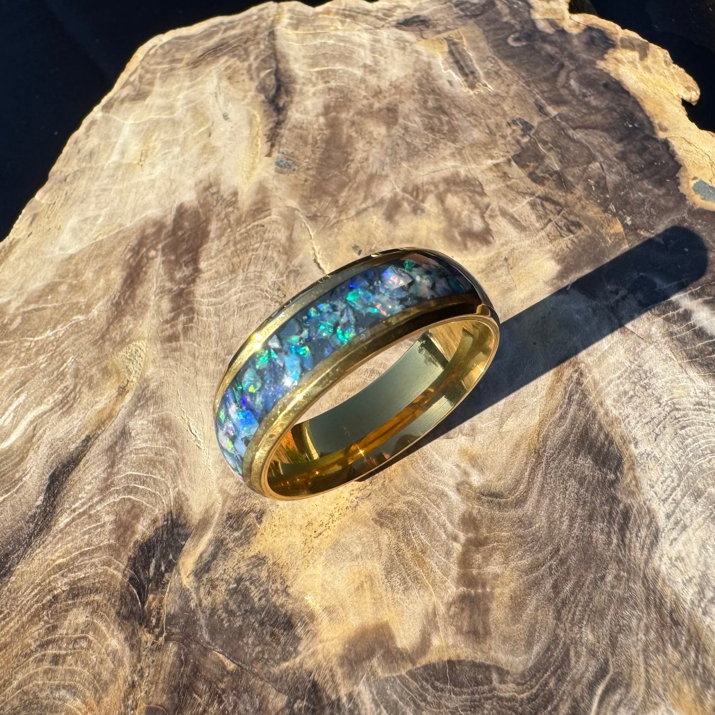 Handmade Australian Opal Ring Gold Surgical Steel Size Z (12 3/4) - Iona Opal Australia