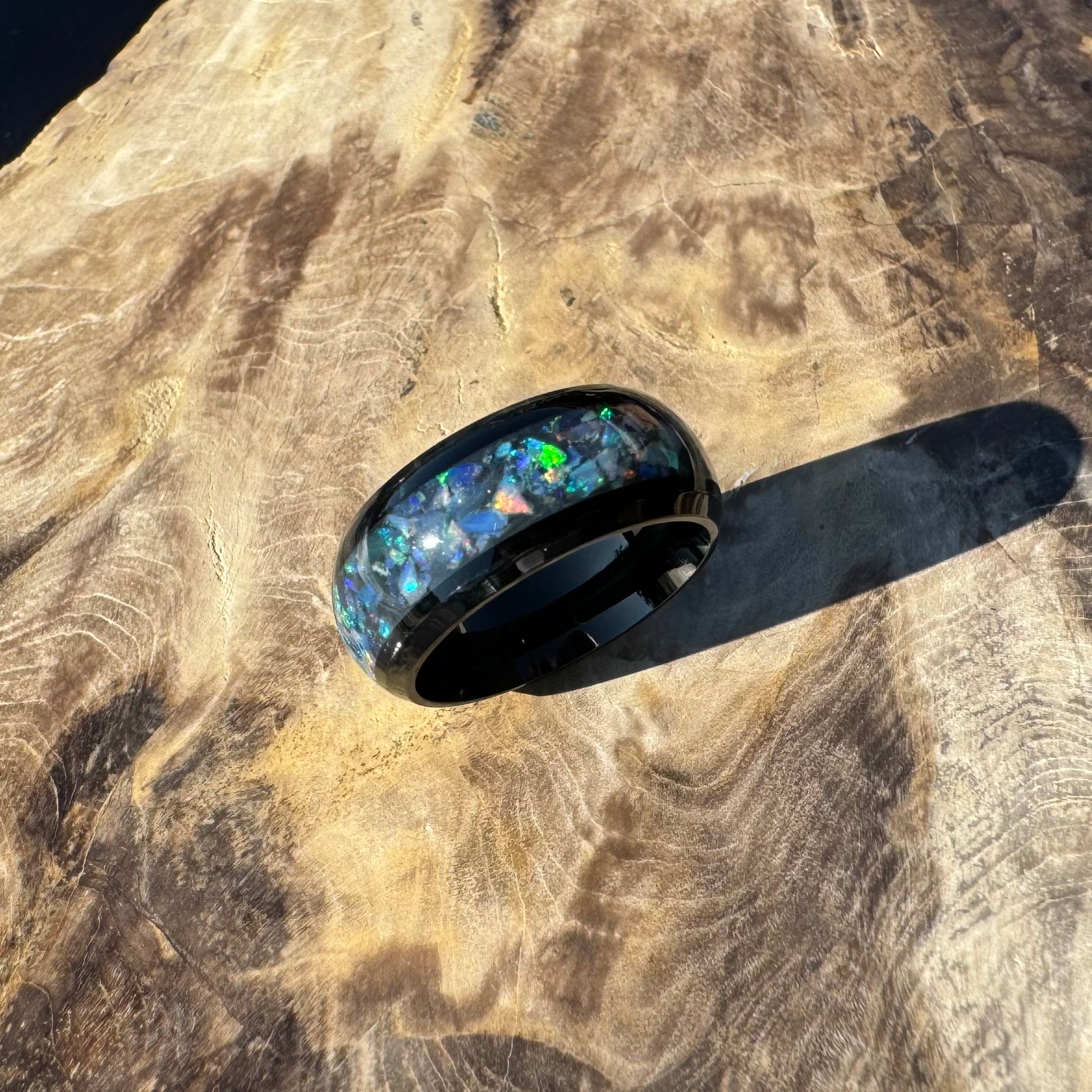 Handmade Australian Opal Ring Black Surgical Steel Size K (5 1/2) - Iona Opal Australia