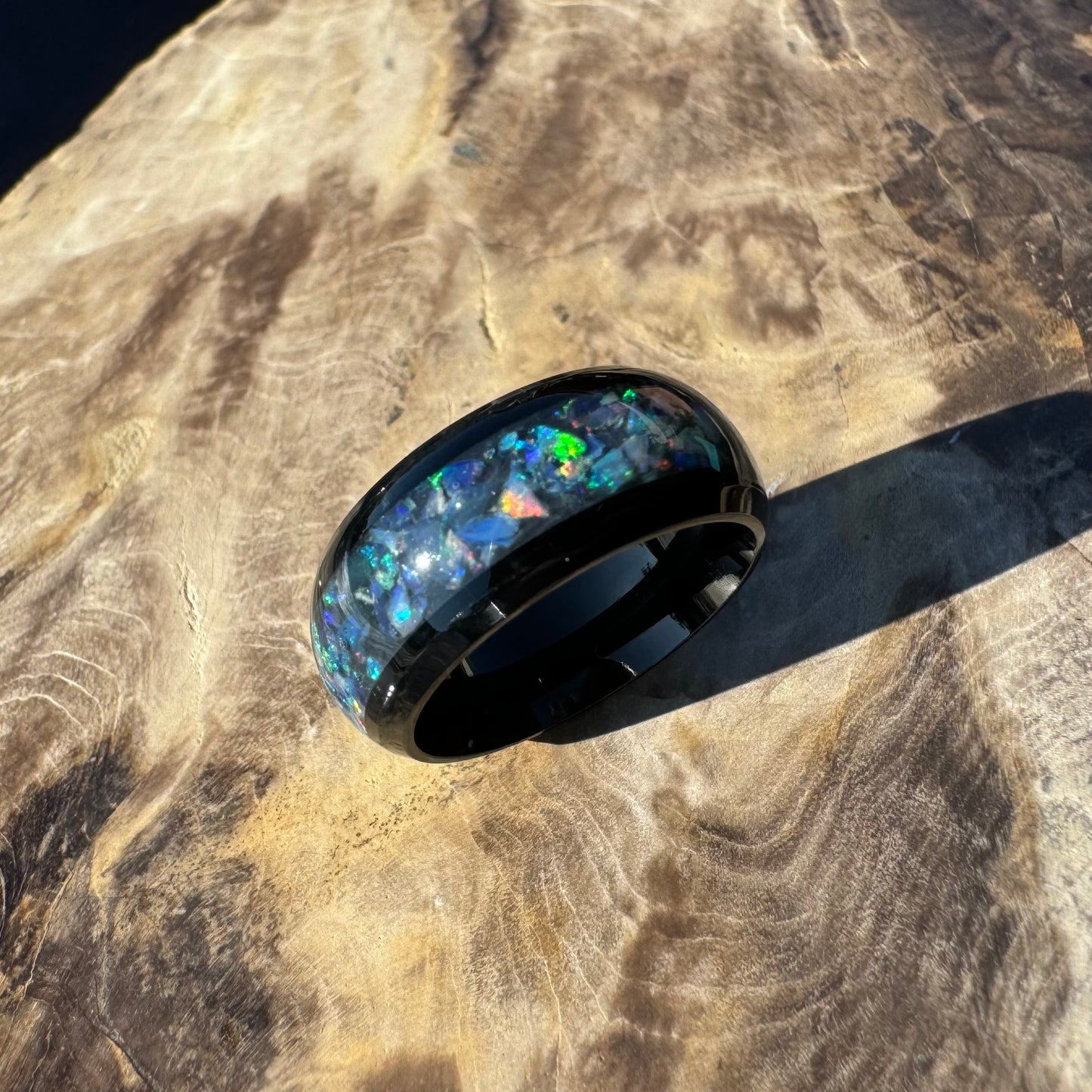 Handmade Australian Opal Ring Black Surgical Steel Size K (5 1/2) - Iona Opal Australia