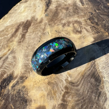 Handmade Australian Opal Ring Black Surgical Steel Size K (5 1/2) - Iona Opal Australia