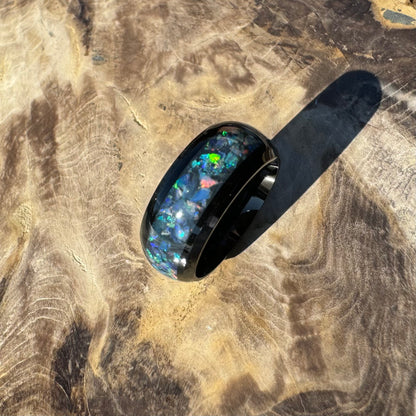 Handmade Australian Opal Ring Black Surgical Steel Size K (5 1/2) - Iona Opal Australia