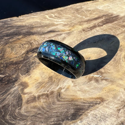 Handmade Australian Opal Ring Black Surgical Steel Size K (5 1/2) - Iona Opal Australia