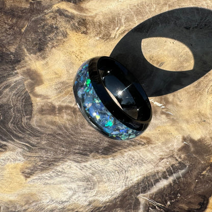 Handmade Australian Opal Ring Black Surgical Steel Size K (5 1/2) - Iona Opal Australia