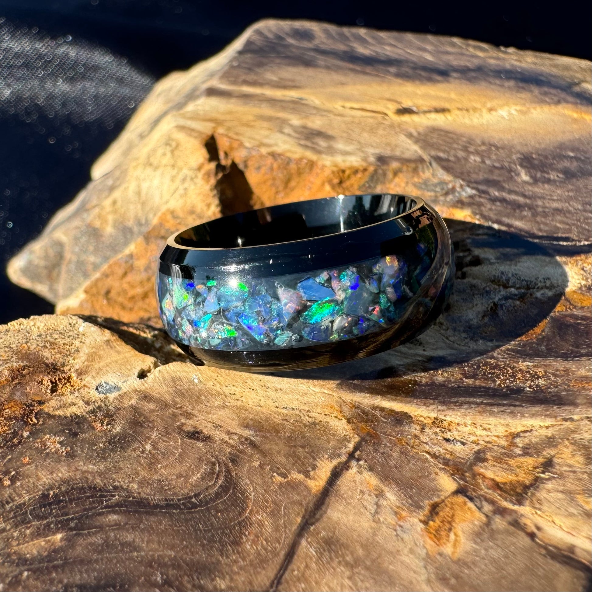 Handmade Australian Opal Ring Black Surgical Steel Size K (5 1/2) - Iona Opal Australia