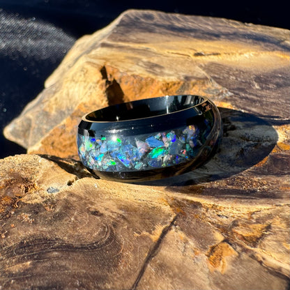 Handmade Australian Opal Ring Black Surgical Steel Size K (5 1/2) - Iona Opal Australia