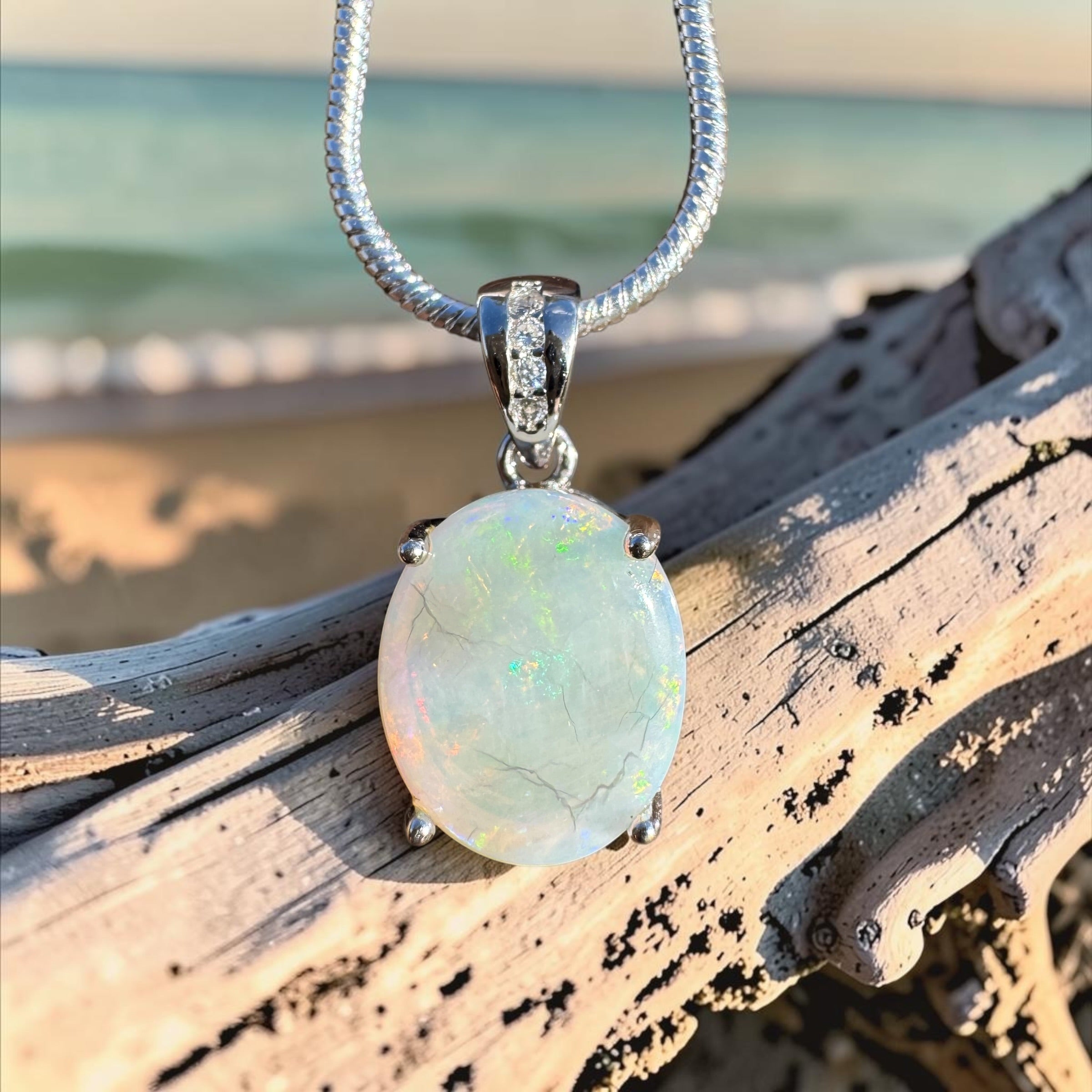 1.3ct Coober Pedy Opal Pendant Necklace ~ 'Noosa Nightfall' | 925 Sterling Silver | Solid Australian Opal