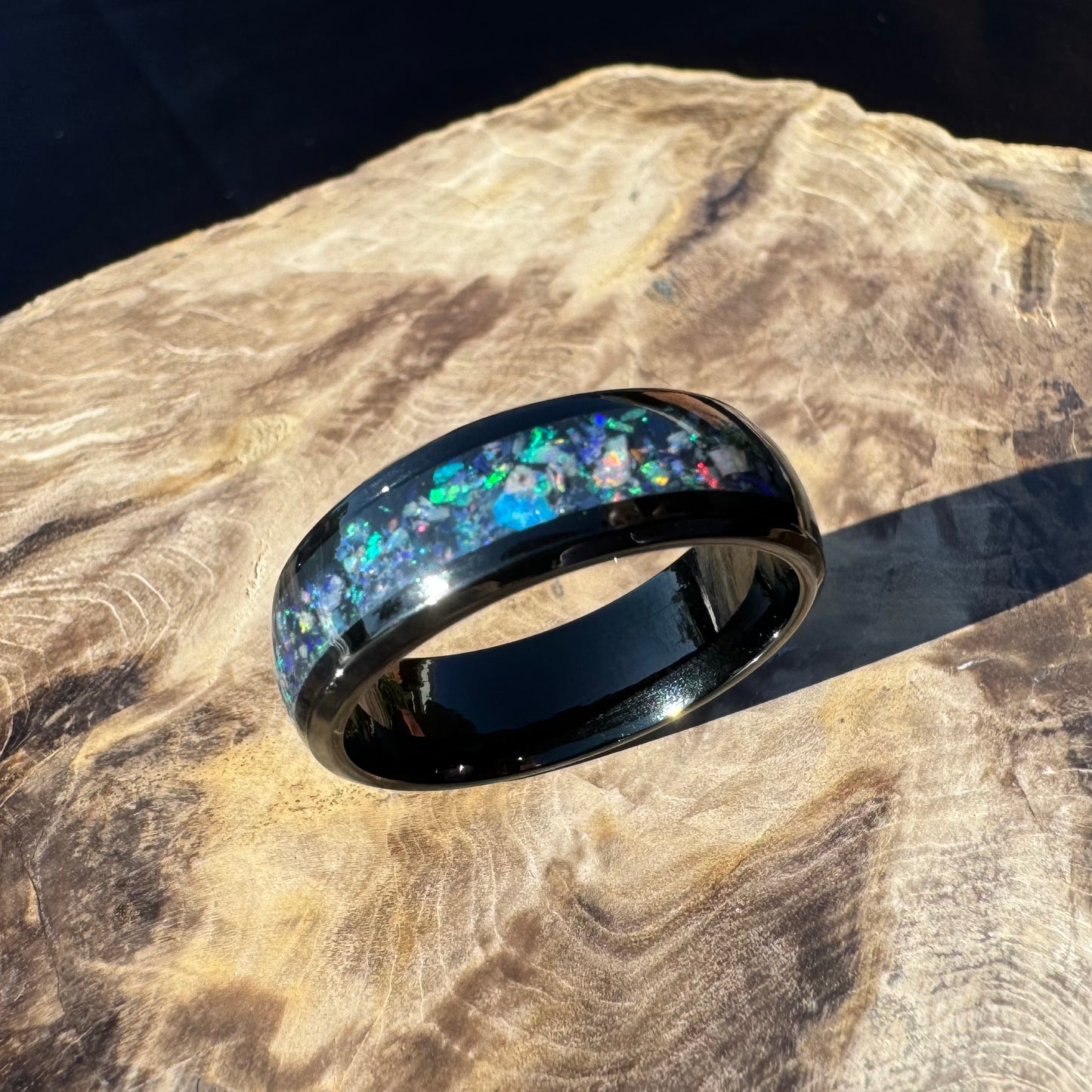 Handmade Australian Opal Ring Black Surgical Steel Size Z (12 3/4) - Iona Opal Australia