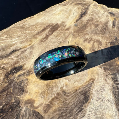 Handmade Australian Opal Ring Black Surgical Steel Size Z (12 3/4) - Iona Opal Australia