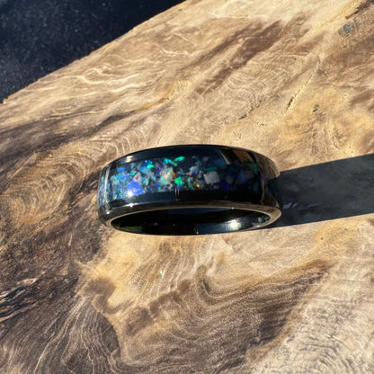 Handmade Australian Opal Ring Black Surgical Steel Size Z (12 3/4) - Iona Opal Australia