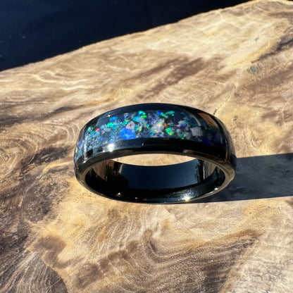 Handmade Australian Opal Ring Black Surgical Steel Size Z (12 3/4) - Iona Opal Australia