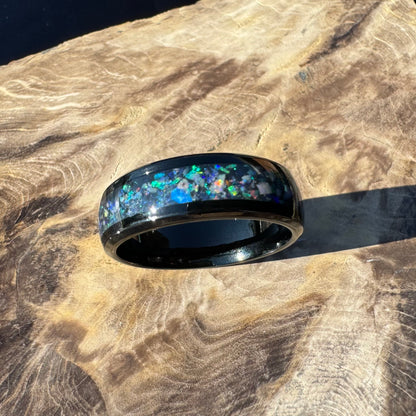 Handmade Australian Opal Ring Black Surgical Steel Size Z (12 3/4) - Iona Opal Australia