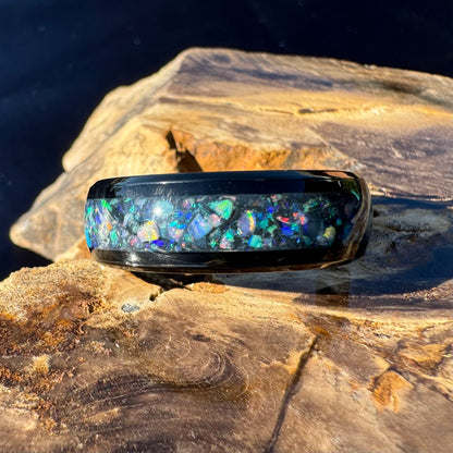 Handmade Australian Opal Ring Black Surgical Steel Size Z (12 3/4) - Iona Opal Australia