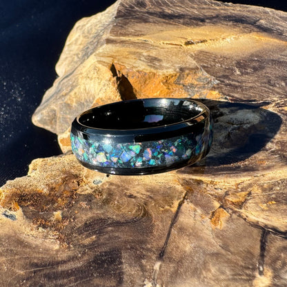 Handmade Australian Opal Ring Black Surgical Steel Size Z (12 3/4) - Iona Opal Australia