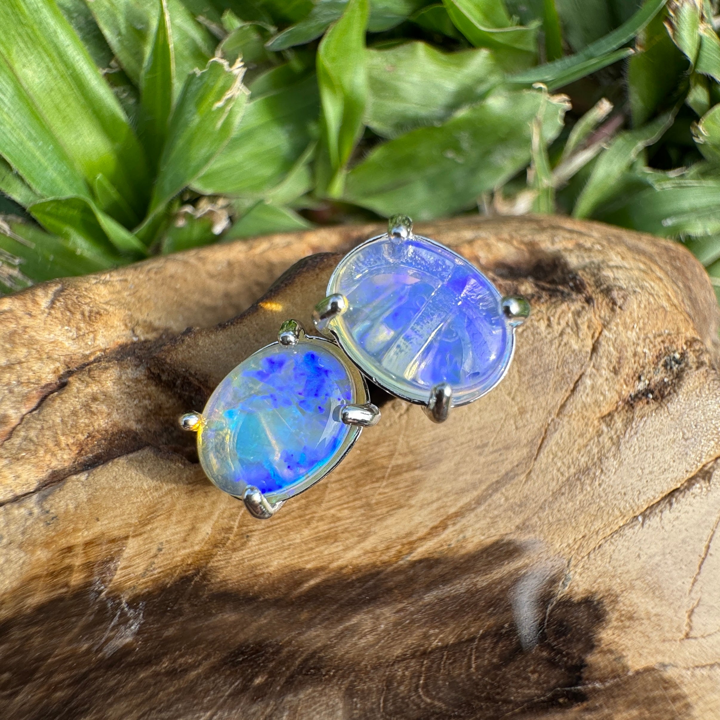 1.7ct Coober Pedy Opal Earrings ~ 'Murramarang Blue' | 925 Sterling Silver | Solid Australian Opal