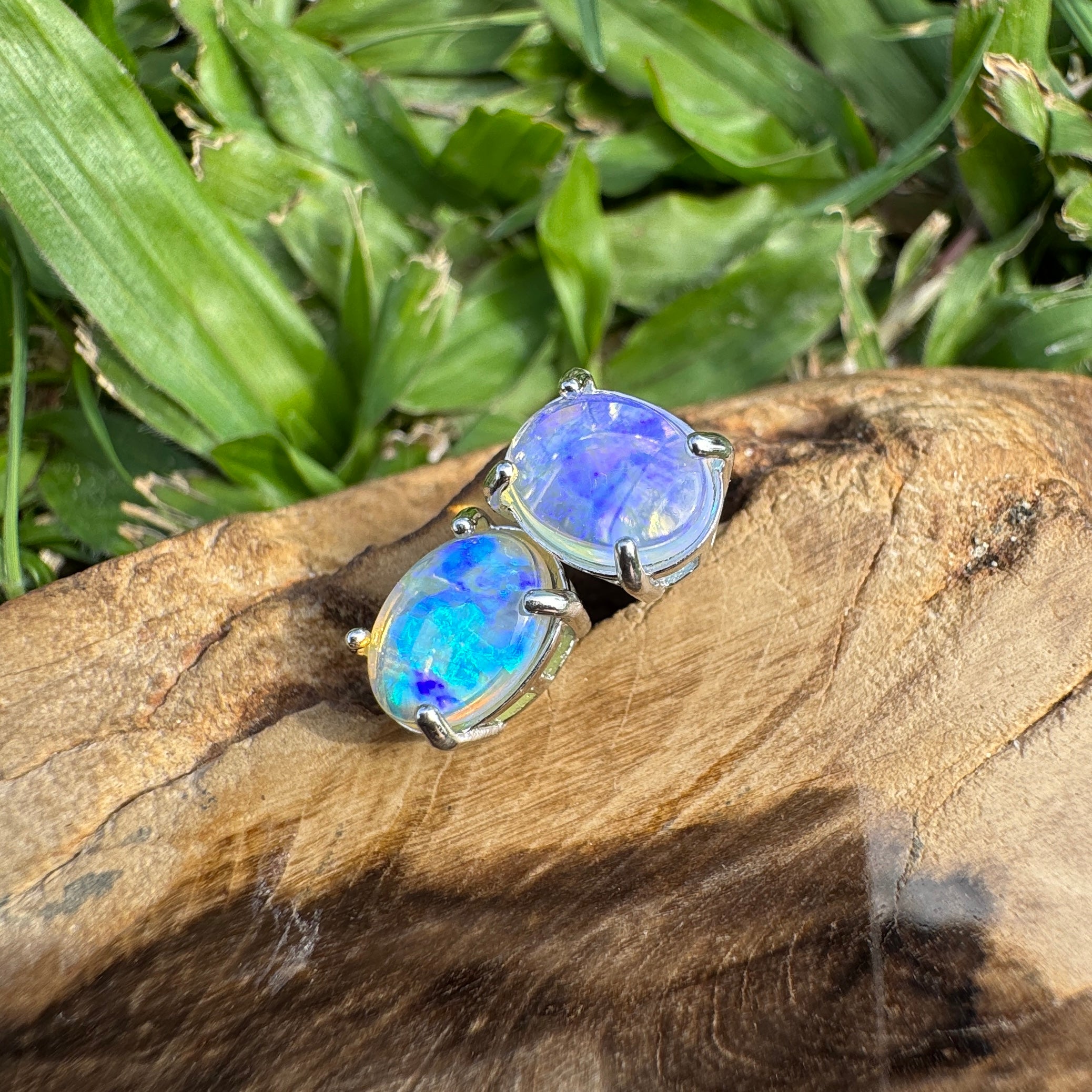 1.7ct Coober Pedy Opal Earrings ~ 'Murramarang Blue' | 925 Sterling Silver | Solid Australian Opal
