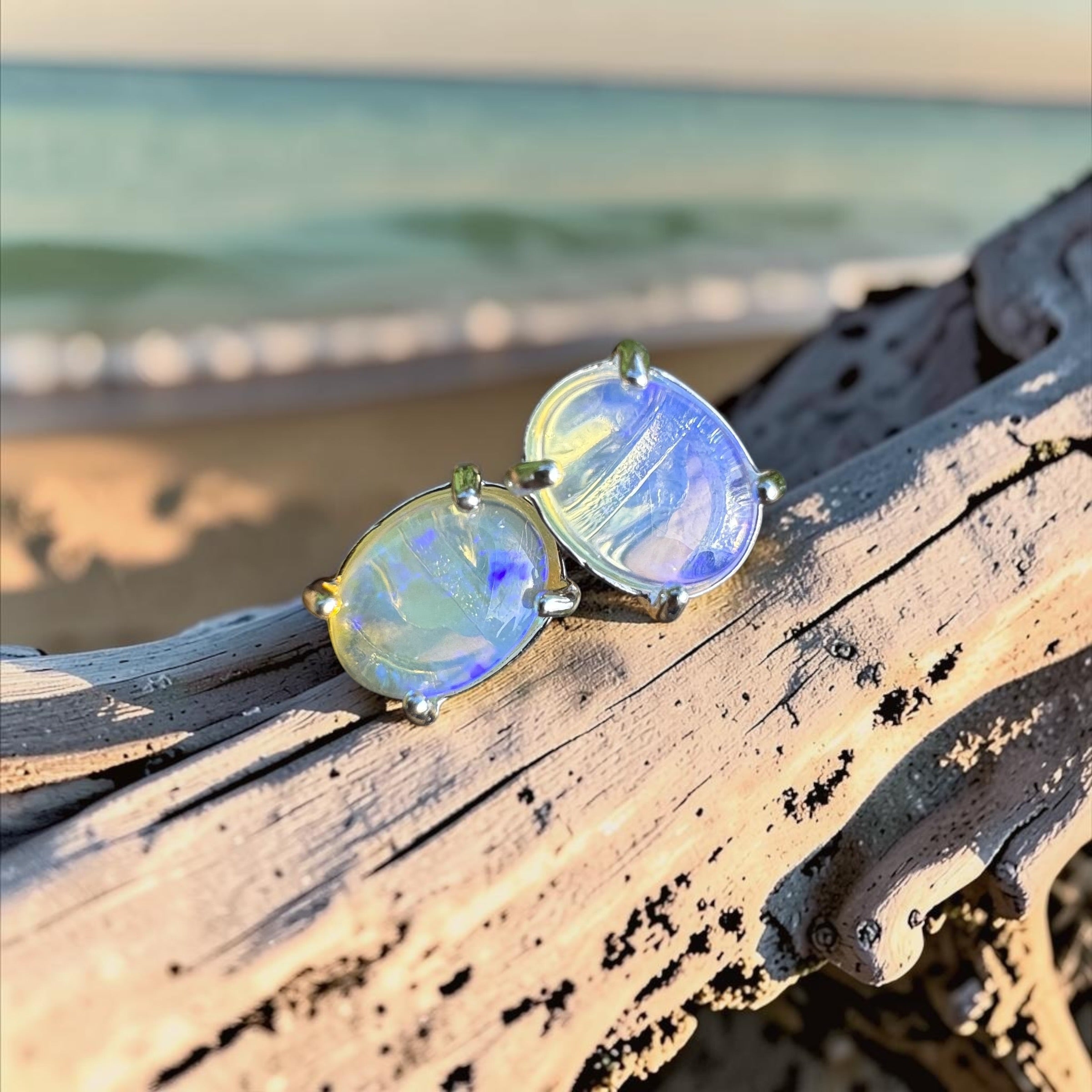 1.7ct Coober Pedy Opal Earrings ~ 'Murramarang Blue' | 925 Sterling Silver | Solid Australian Opal