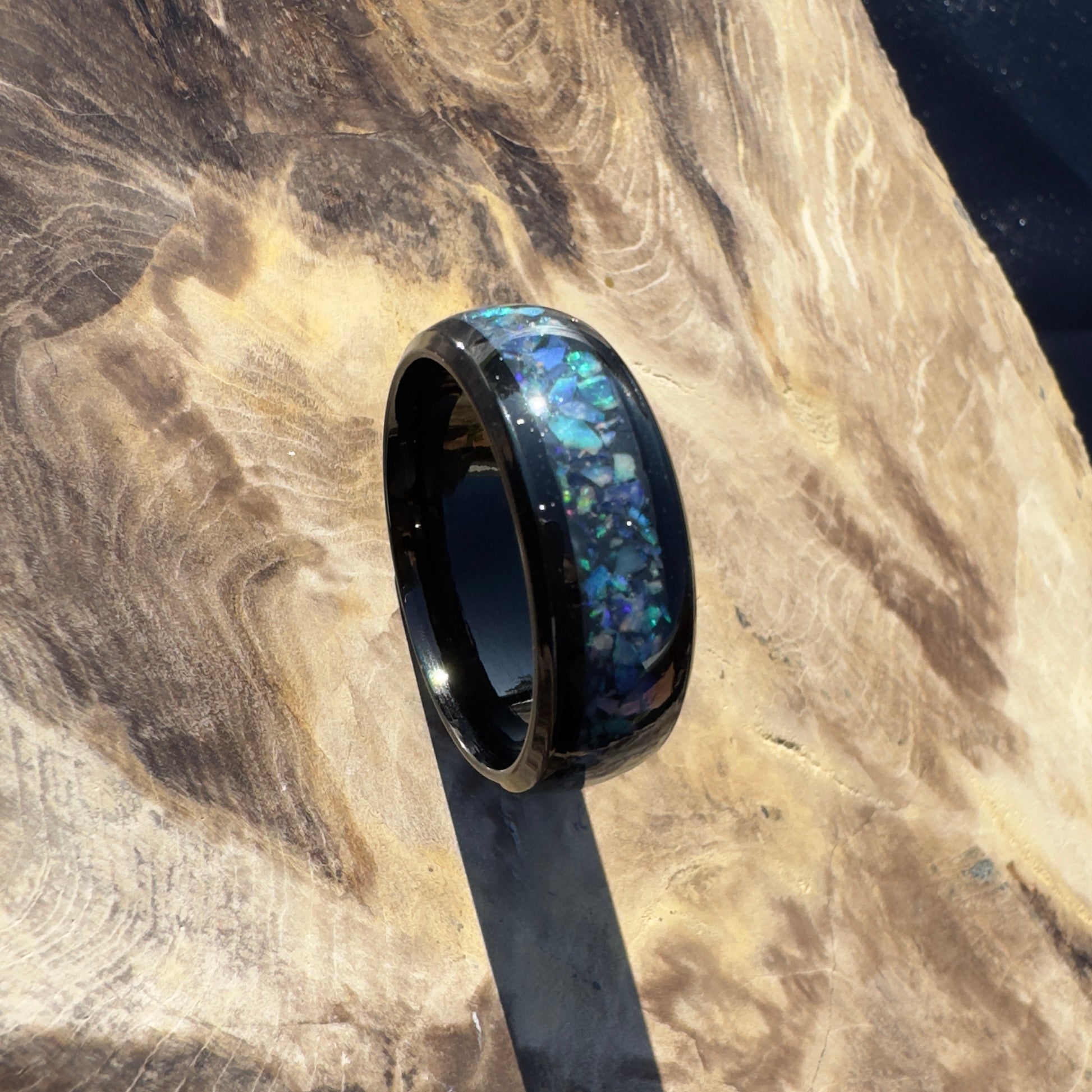 Handmade Australian Opal Ring Black Surgical Steel Size U (10 1/4) - Iona Opal Australia