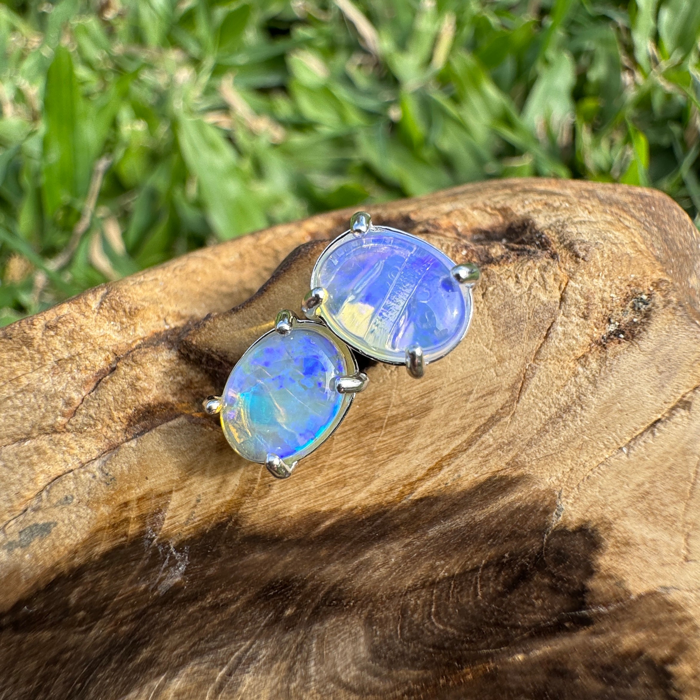 1.7ct Coober Pedy Opal Earrings ~ 'Murramarang Blue' | 925 Sterling Silver | Solid Australian Opal