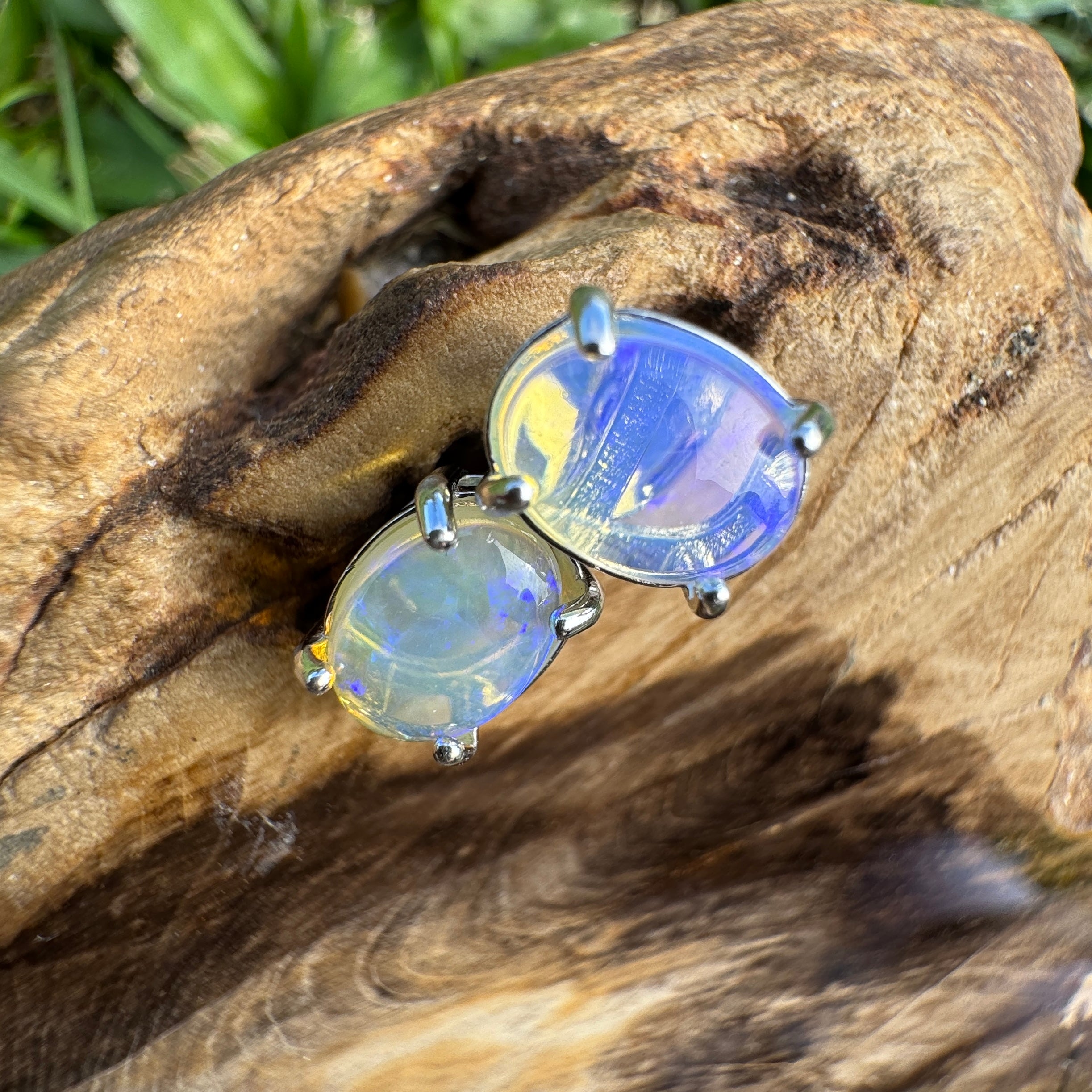 1.7ct Coober Pedy Opal Earrings ~ 'Murramarang Blue' | 925 Sterling Silver | Solid Australian Opal