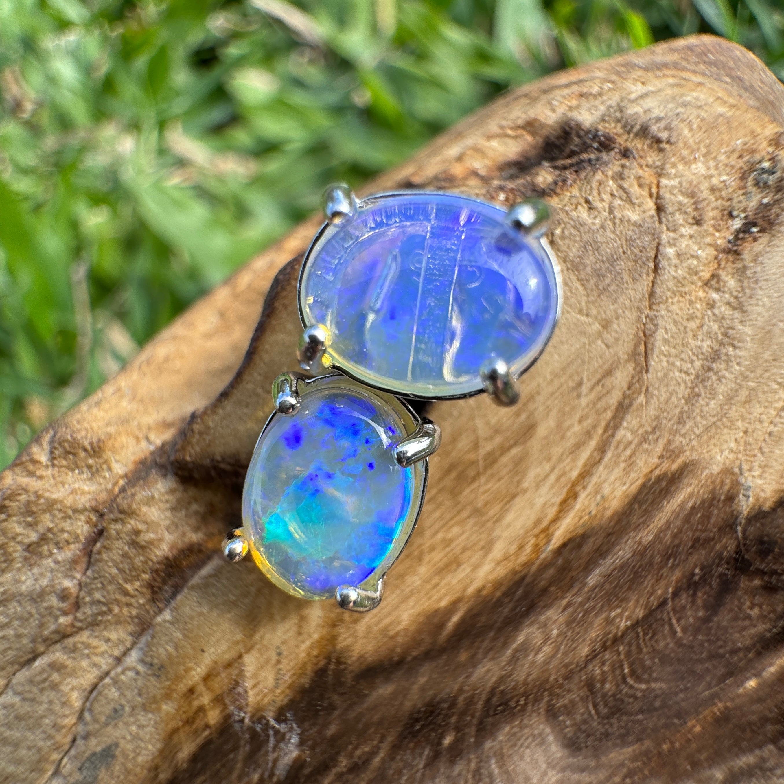 1.7ct Coober Pedy Opal Earrings ~ 'Murramarang Blue' | 925 Sterling Silver | Solid Australian Opal