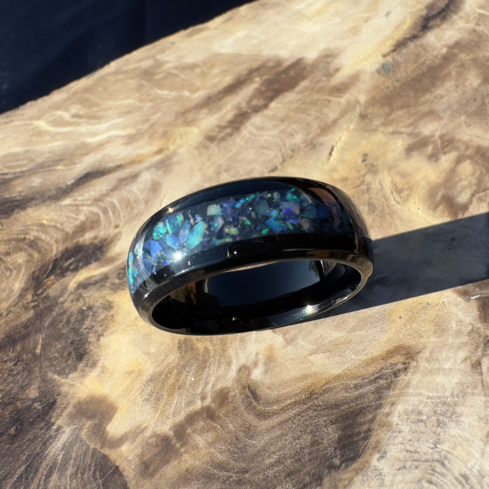 Handmade Australian Opal Ring Black Surgical Steel Size U (10 1/4) - Iona Opal Australia