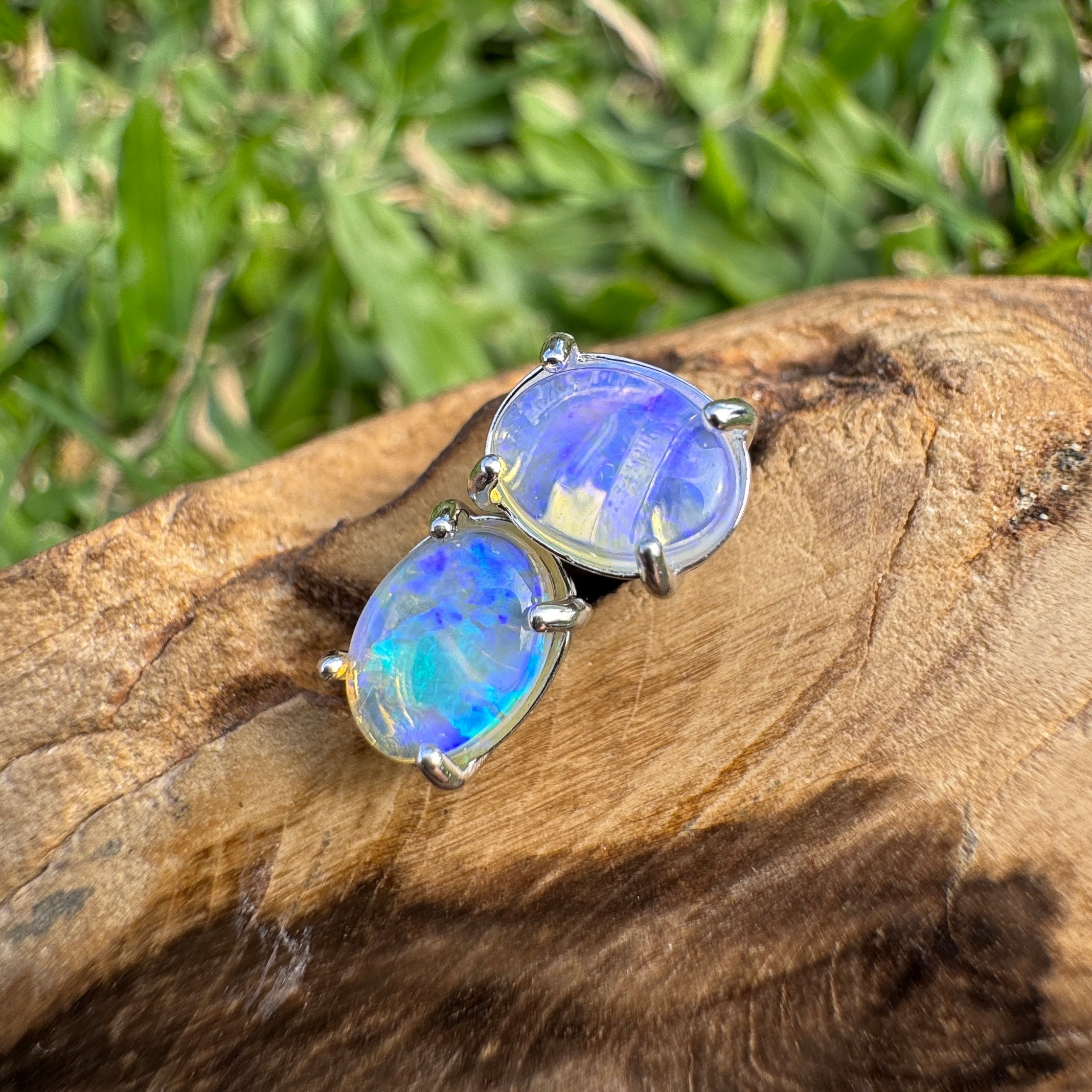 1.7ct Coober Pedy Opal Earrings ~ 'Murramarang Blue' | 925 Sterling Silver | Solid Australian Opal