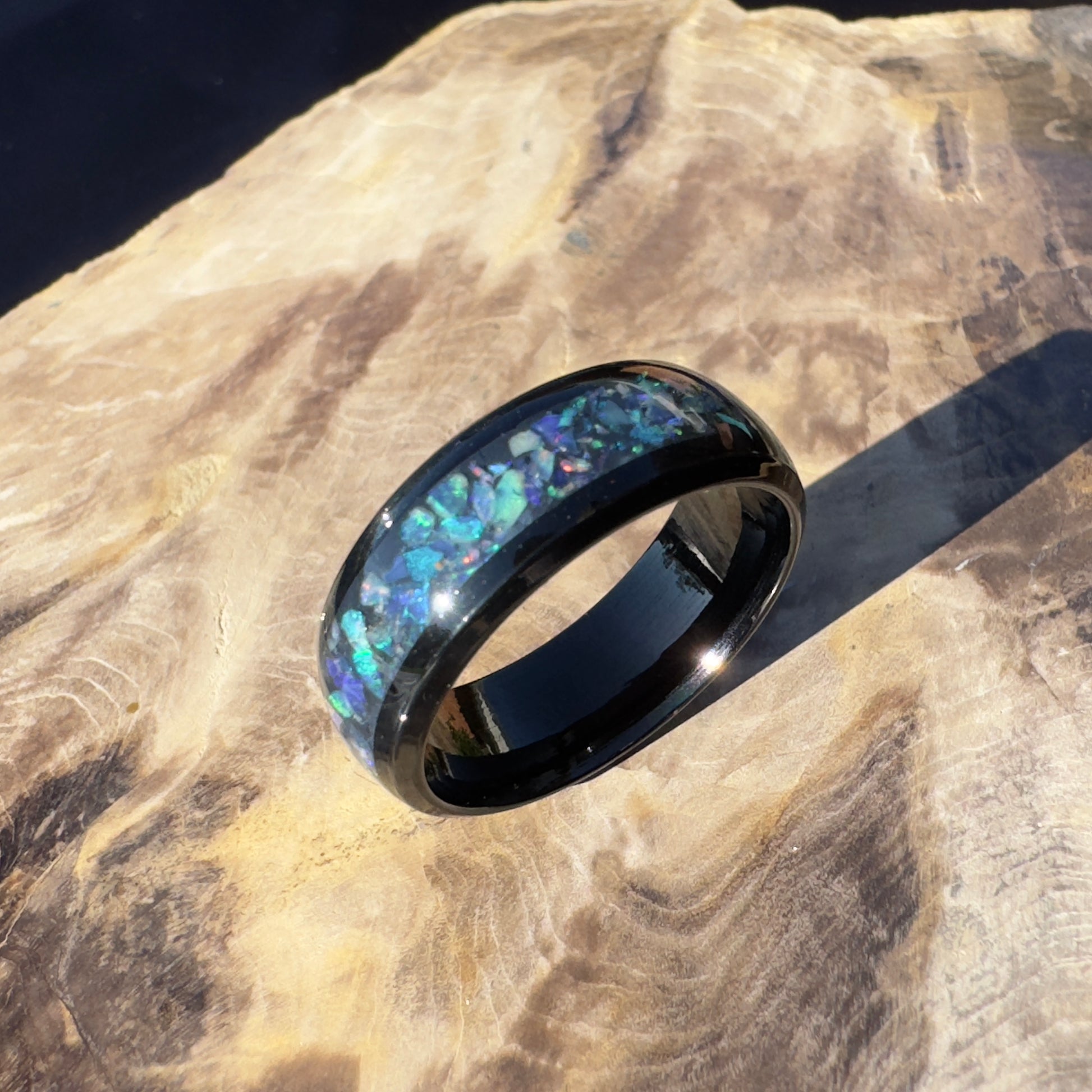 Handmade Australian Opal Ring Black Surgical Steel Size U (10 1/4) - Iona Opal Australia