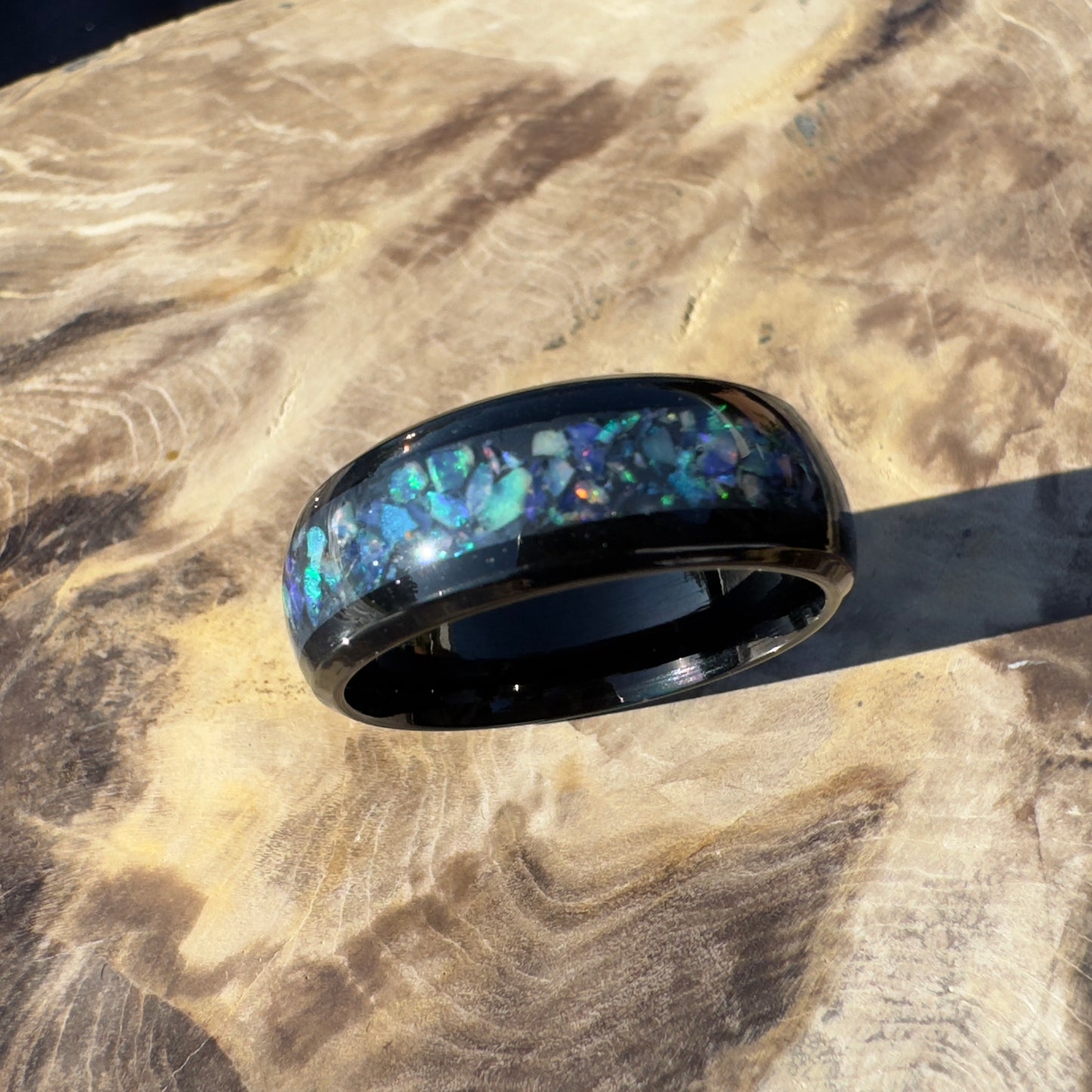 Handmade Australian Opal Ring Black Surgical Steel Size U (10 1/4) - Iona Opal Australia