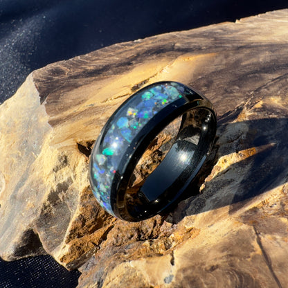 Handmade Australian Opal Ring Black Surgical Steel Size U (10 1/4) - Iona Opal Australia