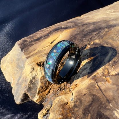 Handmade Australian Opal Ring Black Surgical Steel Size U (10 1/4) - Iona Opal Australia