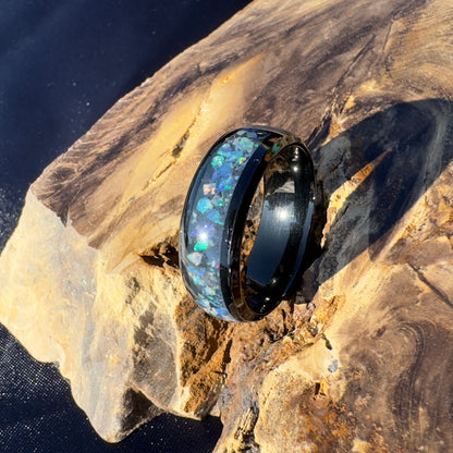 Handmade Australian Opal Ring Black Surgical Steel Size U (10 1/4) - Iona Opal Australia