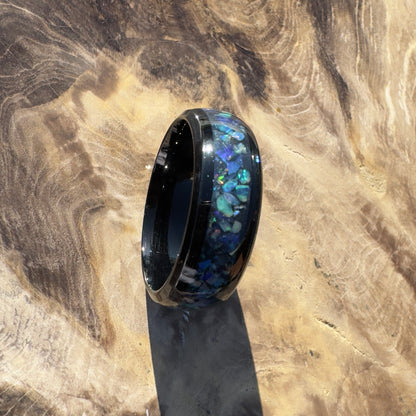 Handmade Australian Opal Ring Black Surgical Steel Size U (10 1/4) - Iona Opal Australia