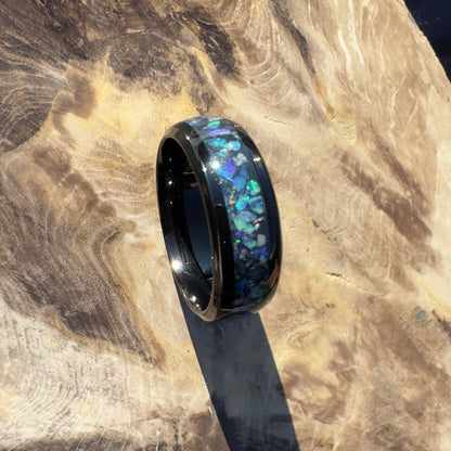 Handmade Australian Opal Ring Black Surgical Steel Size U (10 1/4) - Iona Opal Australia