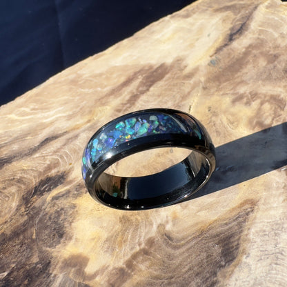 Handmade Australian Opal Ring Black Surgical Steel Size U (10 1/4) - Iona Opal Australia