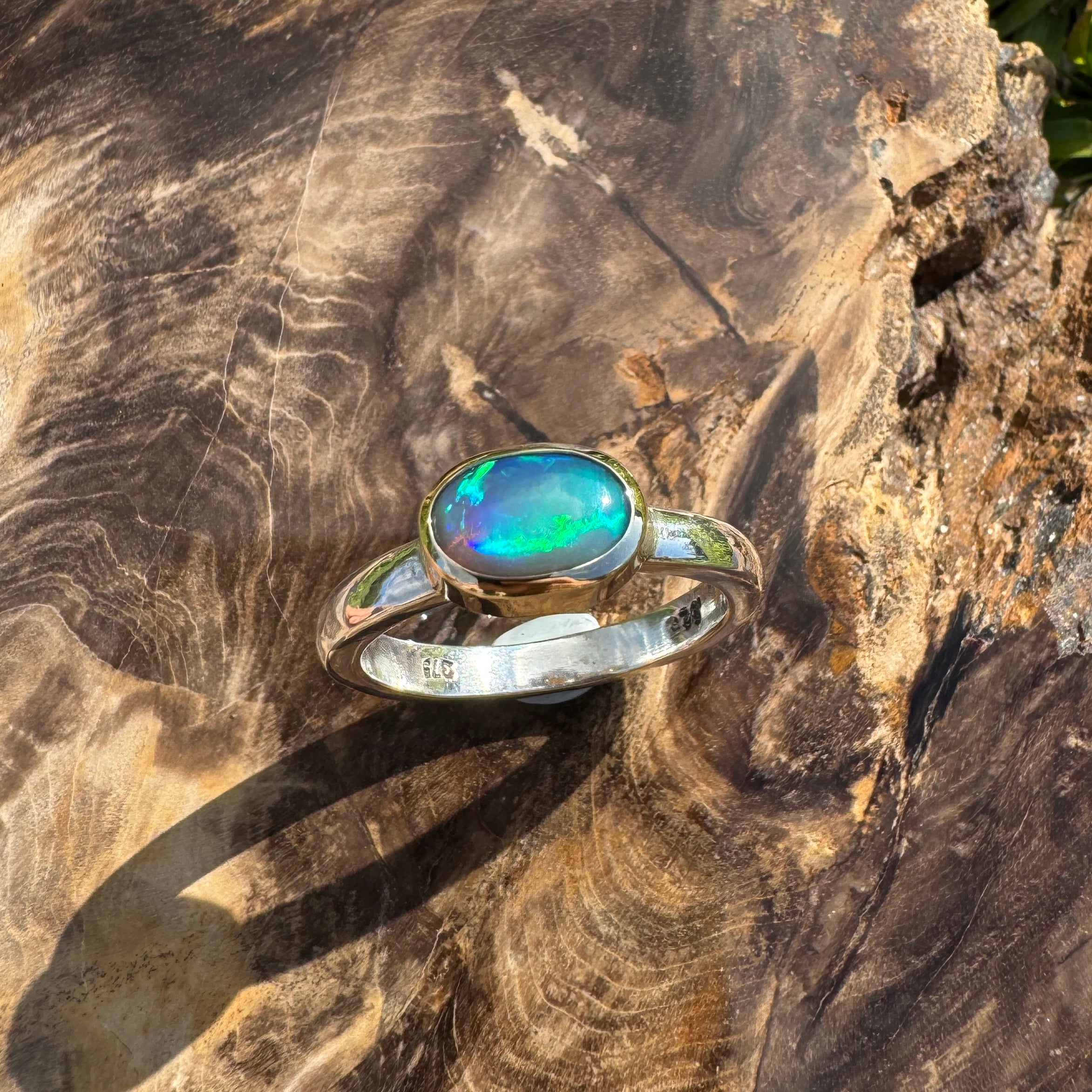 Coral Bay Glow - 1.7ct Solid Lightning Ridge Black Opal Two-Tone 9ct Gold & 925 Sterling Silver Ring
