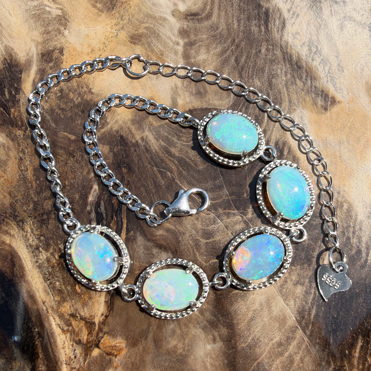 4ct Lightning Ridge Opal Bracelet ~ 'Cape Byron Halo' | 925 Sterling Silver | Solid Australian Opal