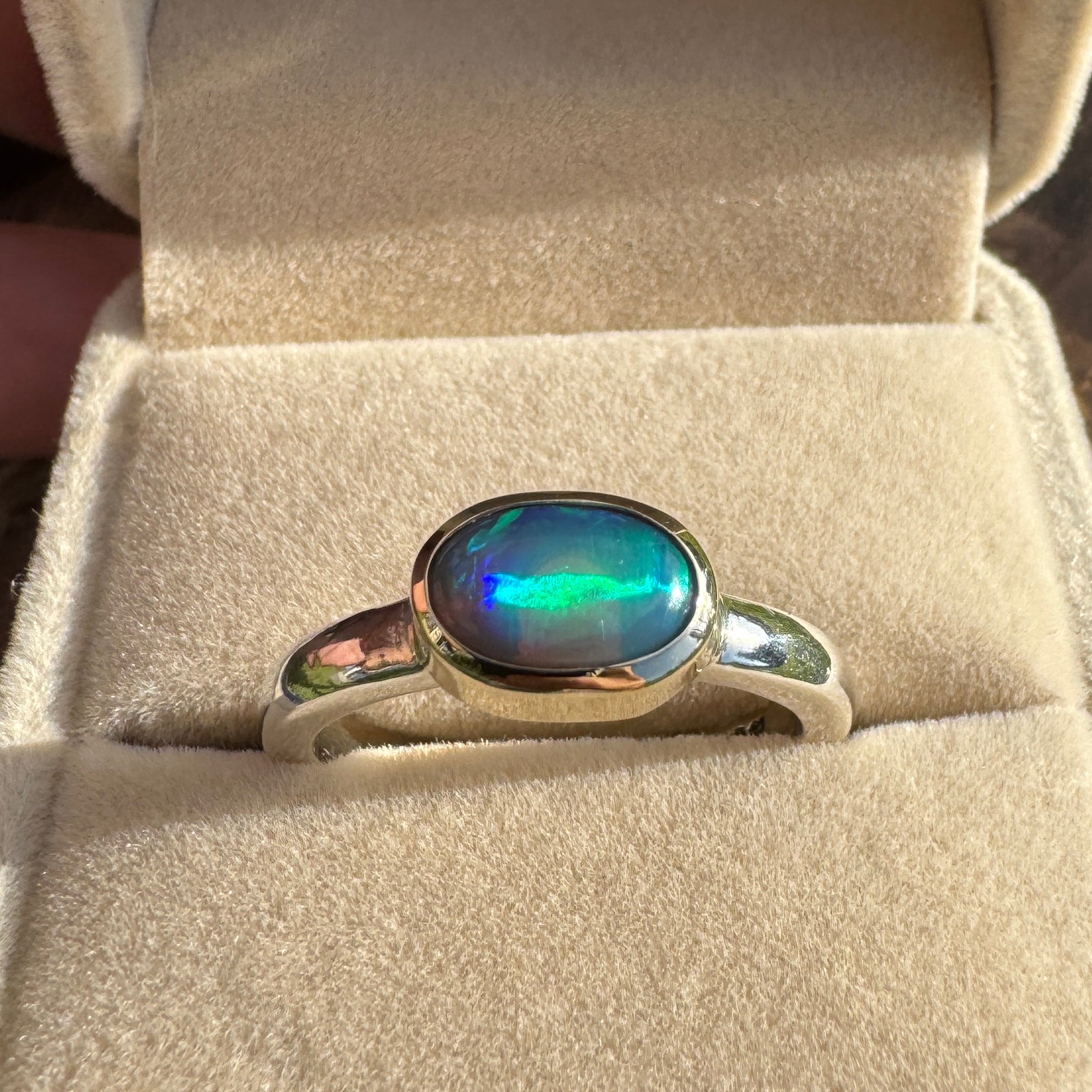 Coral Bay Glow - 1.7ct Solid Lightning Ridge Black Opal Two-Tone 9ct Gold & 925 Sterling Silver Ring