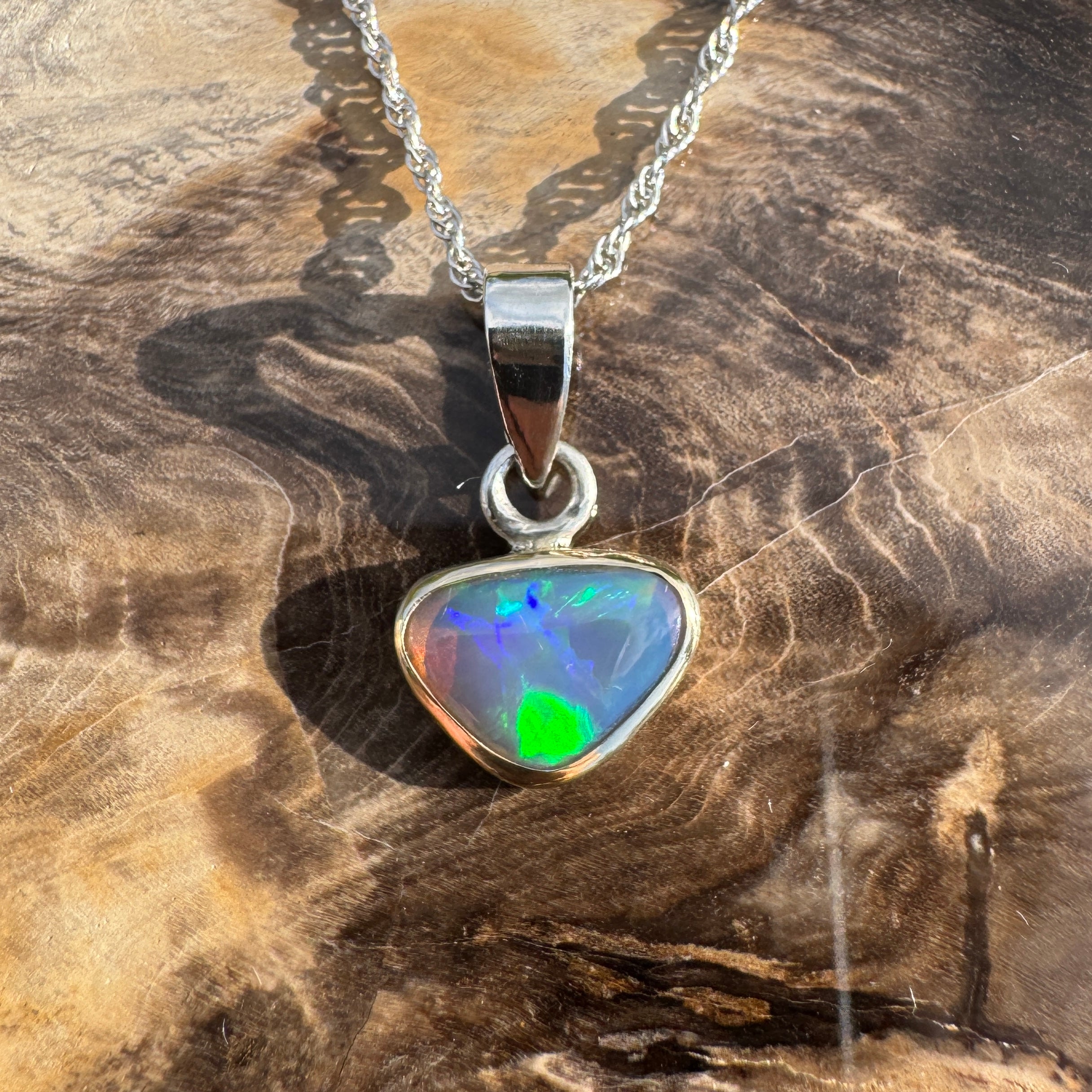 Coral Coast Radiance ~ 1.3ct Solid Lightning Ridge Opal Two-tone 9ct Gold and 925 Sterling Silver Pendant Necklace