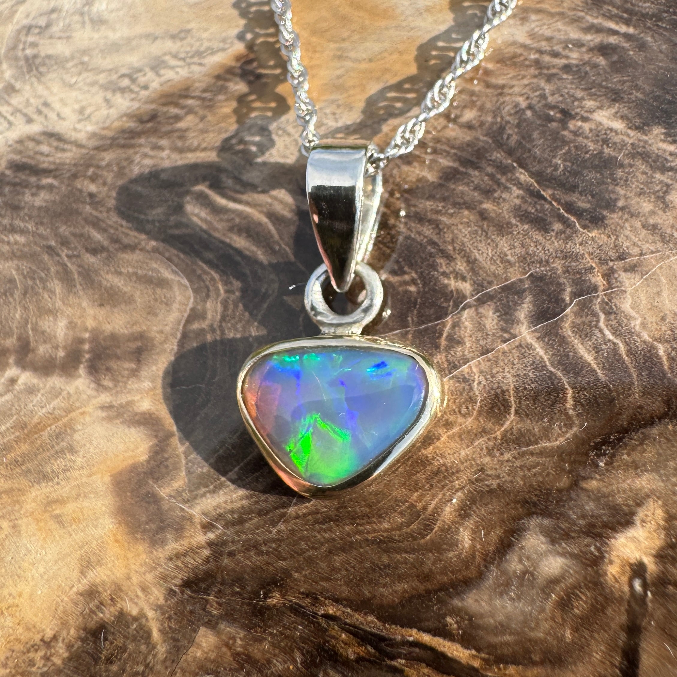 Coral Coast Radiance ~ 1.3ct Solid Lightning Ridge Opal Two-tone 9ct Gold and 925 Sterling Silver Pendant Necklace