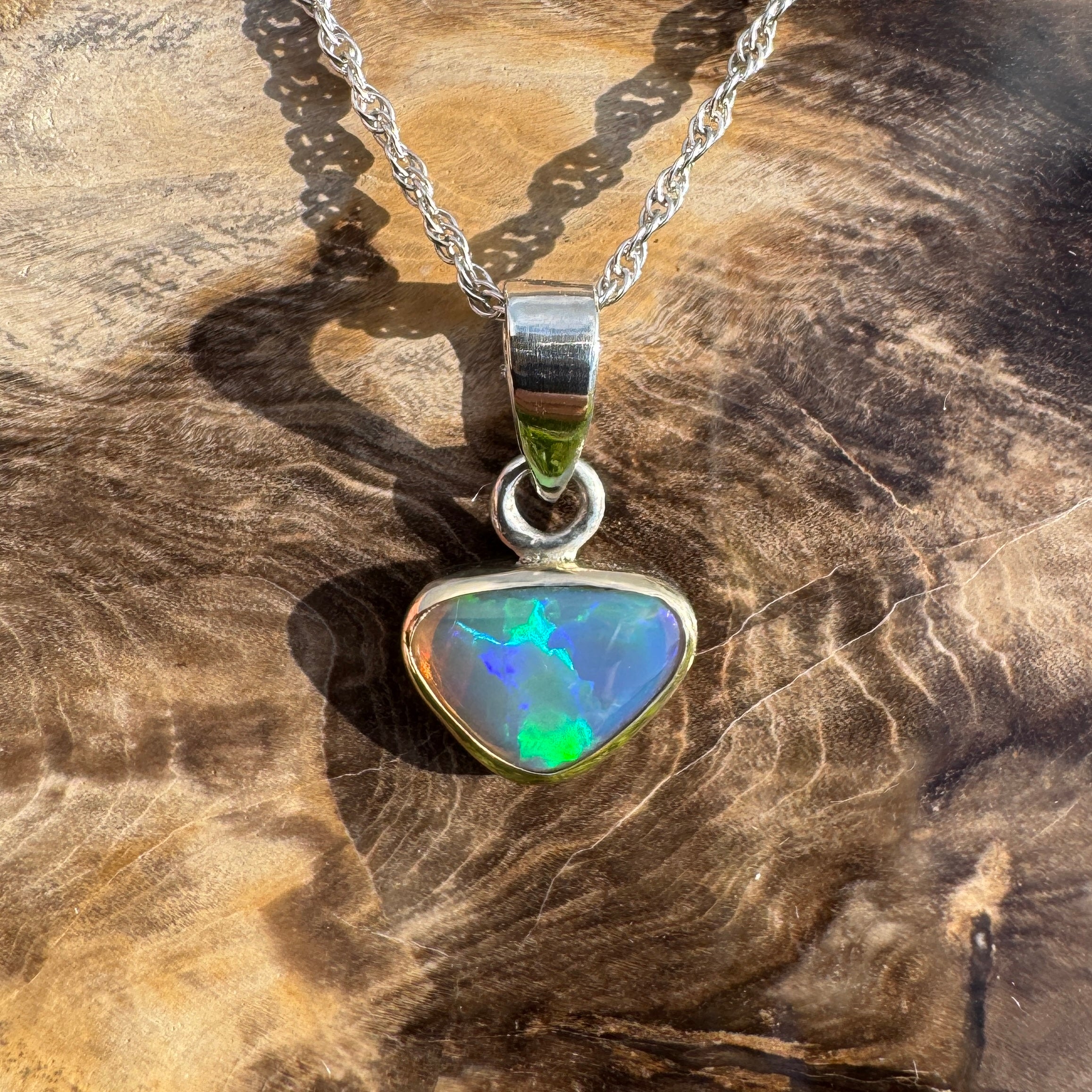Coral Coast Radiance ~ 1.3ct Solid Lightning Ridge Opal Two-tone 9ct Gold and 925 Sterling Silver Pendant Necklace