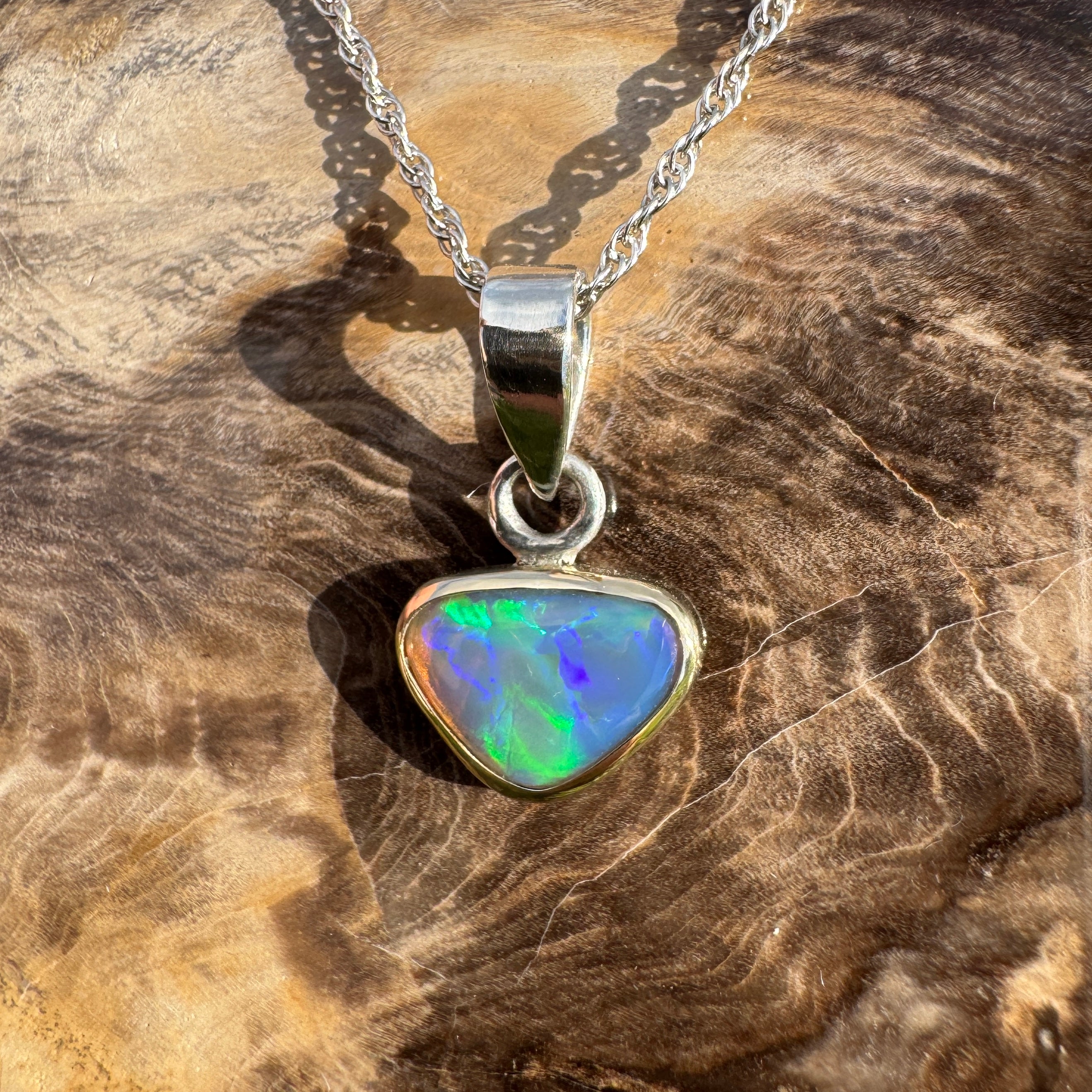 Coral Coast Radiance ~ 1.3ct Solid Lightning Ridge Opal Two-tone 9ct Gold and 925 Sterling Silver Pendant Necklace